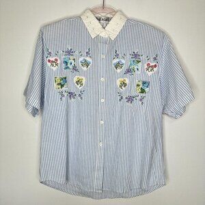 Jane Ashley Floral Button Up 1980s Vintage Striped Coastal Grandma Size M